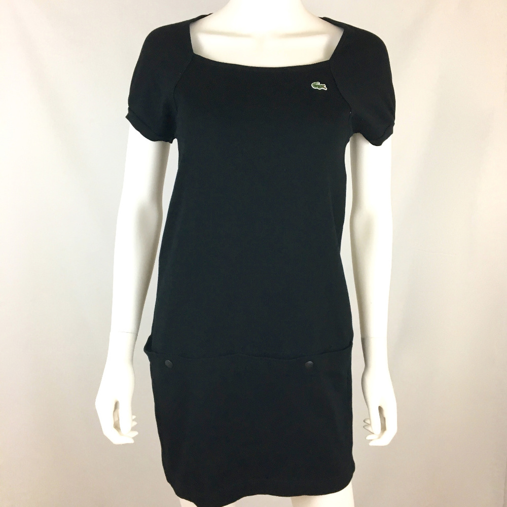 Lacoste Shirt Dress Front Snap Button Pocket Black